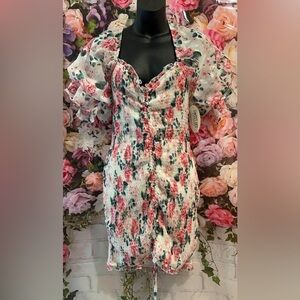 Pink and Green Sweetheart Ruched Mini Dress